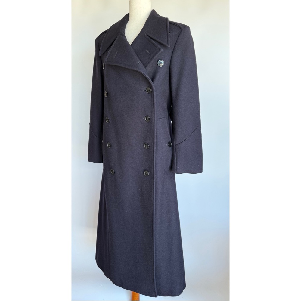 J Peterman Women’s Bobby Coat Long Peacoat Overcoat Wool Size 32 M Navy